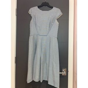 Anne Klein Womens Blue White Striped Fit Flare Pleated Dress Size 16 Cap Sleeve